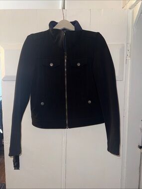 Women's Black Zip-Up Leather Jacket with Snap Pockets